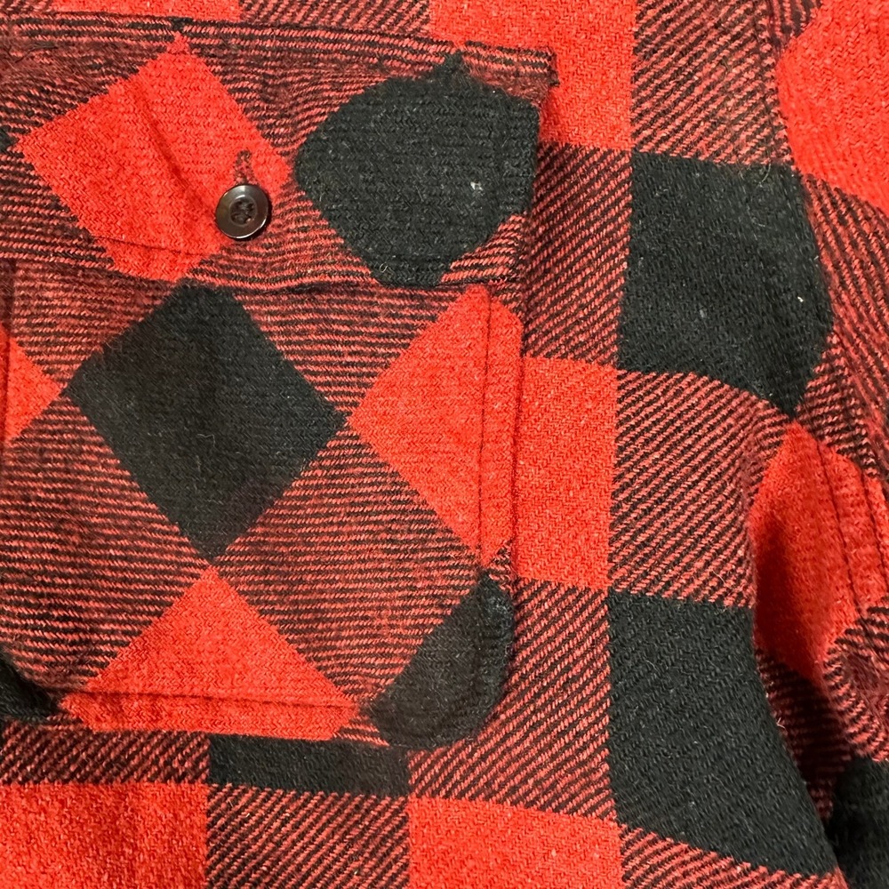 Vtg 70s Sears Kings Road Buffalo Plaid Wool Shirt Jacket CPO Red Black XL - Picture 5 of 11